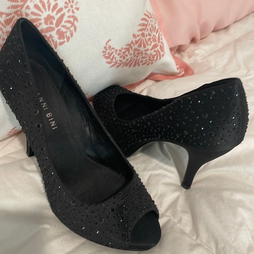 Giannni Bini women’s high heels, black, open toe with rinstones